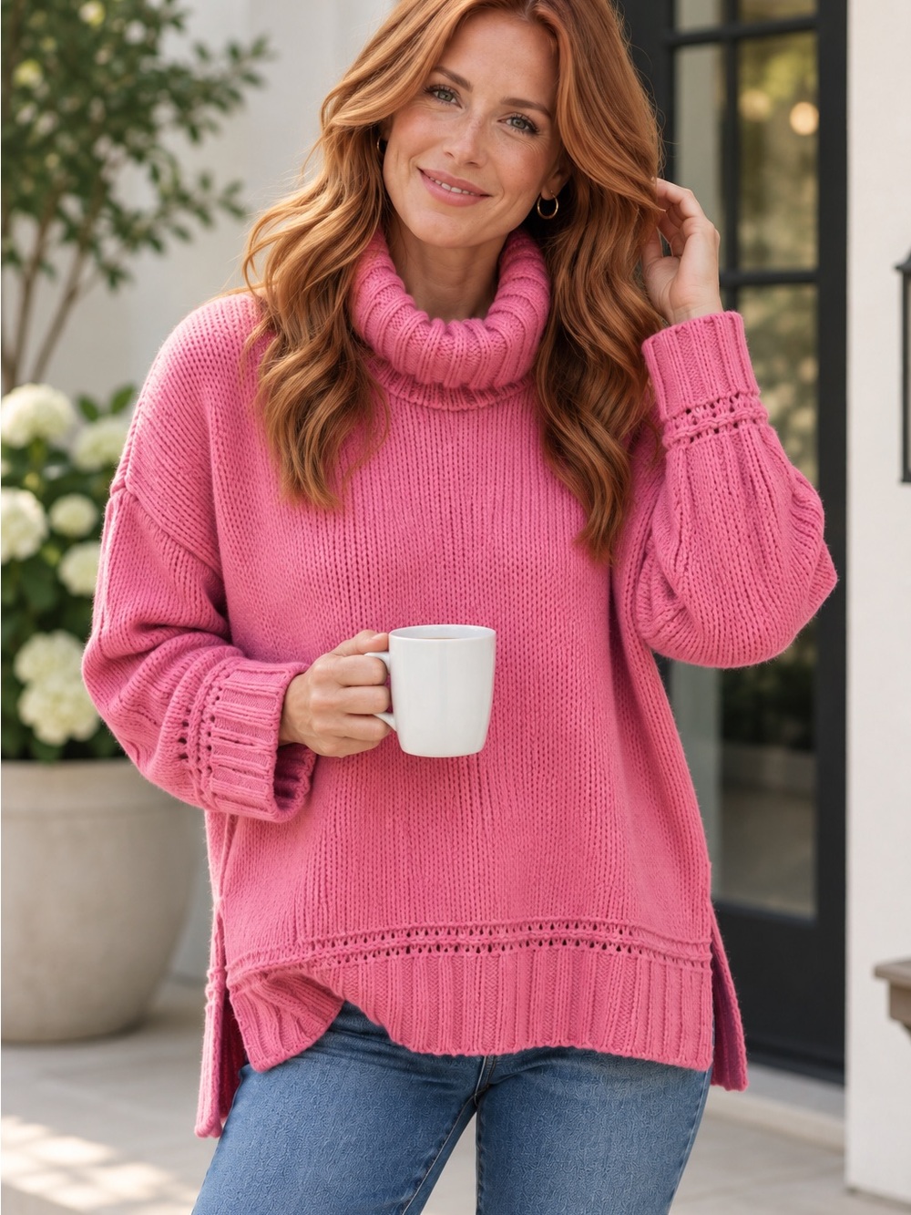 aerie Pink Chunky Turtleneck Sweater